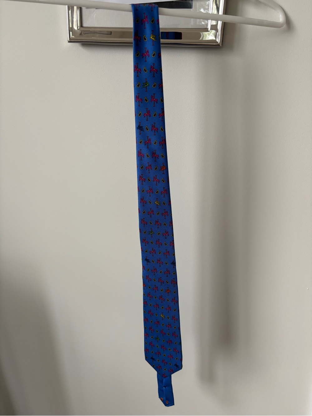 Etro Blue Silk Tie with Pink and Yellow Motif